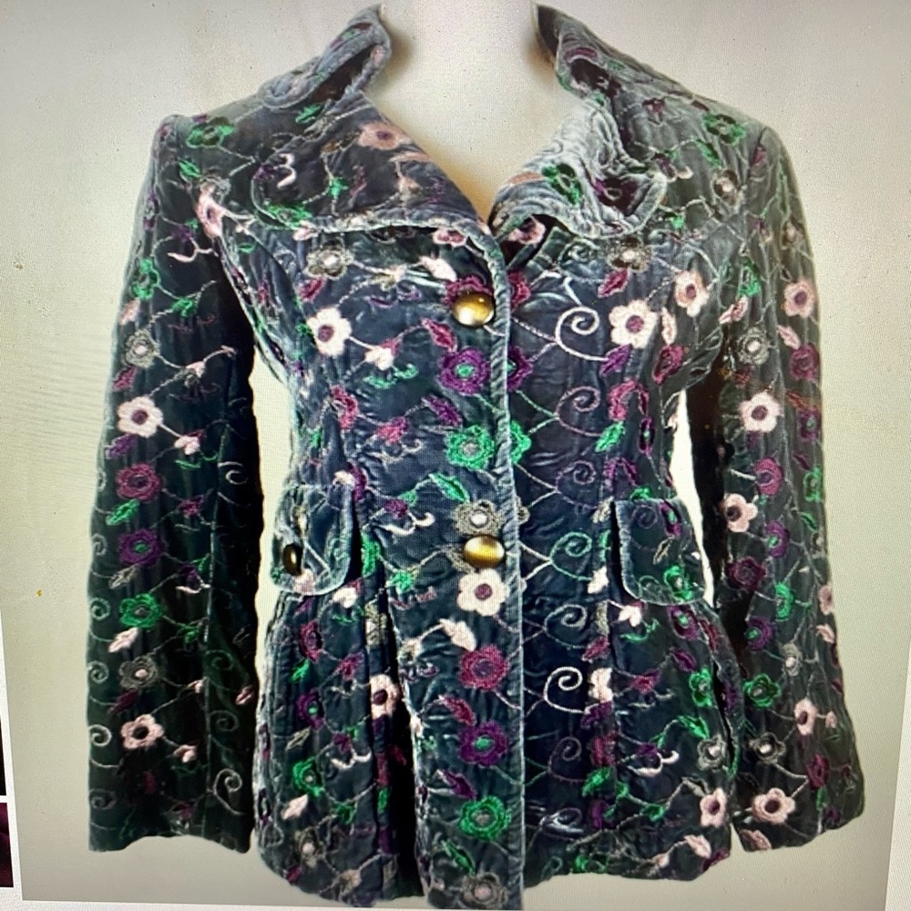 Nanette Lepore gray sz 4 floral velvet jacket